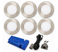 Loops 6X 24V Dimmable Aluminium Super Slim Round Surface Mounted Led Under Cabinet Light And Driver Kit, 3 White Colours