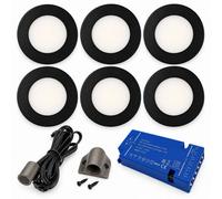 Loops 6X 24V Dimmable Black Round Recessed Led Under Cabinet Light And Driver Kit, 3 White Colours