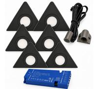 Loops 6X 24V Dimmable Black Triangle Surface Mounted Led Under Cabinet Light And Driver Kit, 3 White Colours