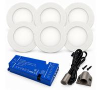 Loops 6X 24V Dimmable White Super Slim Round Surface Mounted Led Under Cabinet Light And Driver Kit, Warm White 3000K