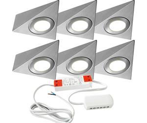 Loops 6x BRUSHED NICKEL Pyramid Surface Under Cabinet Kitchen Light & Driver Kit - Natural White LED in Metallics Loops Metallics
