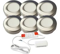 6x 2.6W LED Kitchen Cabinet Surface Spot Lights & Driver Steel Natural White