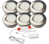 6x 2.6W LED Kitchen Cabinet Surface Spot Lights & Driver Kit Steel Warm White
