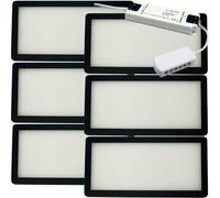 Loops 6x MATT BLACK Ultra-Slim Rectangle Under Cabinet Kitchen Light & Driver Kit - Natural White Diffused LED