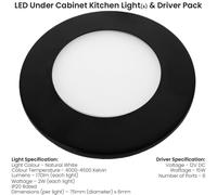 Loops 6x MATT BLACK Ultra-Slim Round Under Cabinet Kitchen Light & Driver Kit - Natural White Diffused LED Loops Black