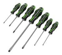 Loops 7 PACK Premium Soft Grip Screwdriver Set - Slotted & POZI Various Size GREEN Loops Green