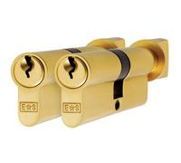 70mm EURO Cylinder & Thumbturn Lock Keyed to Differ 5 Pin Polished Brass