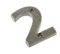 Loops 75mm Antique Pewter Door Numeral - Number 2 Classic Traditional Front Wall House Sign