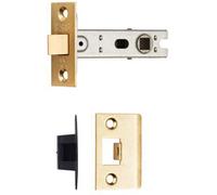 Loops 76mm Bolt Through Tubular Door Latch Square Strike Plate Forend Polished Brass