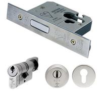 Loops 76mm Euro Deadlock & Cylinder Key Thumbturn Kit - Bright Steel Door Lock Pack