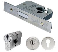 Loops 76mm Euro Deadlock & Double Cylinder Key Kit - Satin Steel Door Lock Pack