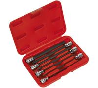 Loops 7pc Hex Socket Bit Set 3/8" Square Drive 3mm to 10mm - 150mm Long Shaft S2 Steel in Metallics Loops Metallics