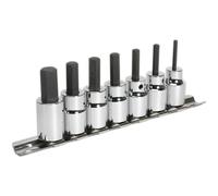 Loops 7pc Hex Socket Bit Set 3/8" Square Drive 3mm to 10mm - 48mm Long Shaft S2 Steel in Metallics Loops Metallics