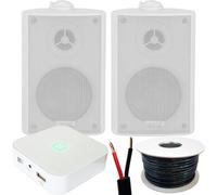 Loops 80W Mini Wifi Stereo Amplifier & 2X 60W 3" White Outdoor Wall Speaker System