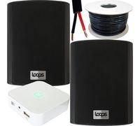 Loops 80W Mini Wifi Stereo Amplifier & 2X 70W 4" Black Outdoor Wall Speaker System
