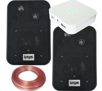 Loops 80W Mini Wifi Stereo Amplifier & 2X 70W Black Wall Mounted Speaker Audio System