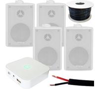 Loops 80W Mini Wifi Stereo Amplifier & 4X 60W 3" White Outdoor Wall Speaker System