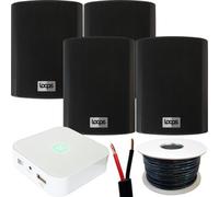 Loops 80W Mini Wifi Stereo Amplifier & 4X 70W 4" Black Outdoor Wall Speaker System