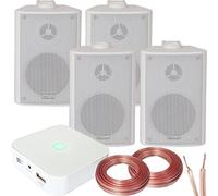 Loops 80W Speaker System - Compact WiFi Stereo Mini Amplifier - 4x 60W 3" White Wall Mounted/Bookshelf Speaker Kit - App Controlled Wireless Music Streaming Amp