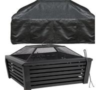 Loops 89Cm Square Black Outdoor Fire Pit With Cover - Durable Wood Burner For Garden