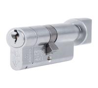 Loops 90mm Euro Cylinder Lock & Thumb Turn - 6 Pin Satin Chrome Fire Rated Barrel