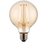 Loops 95mm GLOBE LED Filament Light Bulb AMBER GLASS E27 Screw 2W Warm White Lamp Loops White