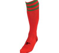 Loops Adult Size 7-11 Pro 3 Stripe Football Socks - Red/green - Contoured Ankle