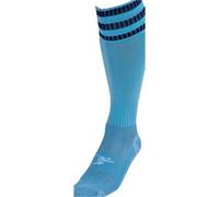 Loops Adult Size 7-11 Pro 3 Stripe Football Socks - Sky Blue/navy - Contoured Ankle