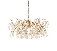 Loops Aged Gold Branch Ceiling Chandelier - Glass Droplets - Decorative Light Fitting in Clear Loops Clear