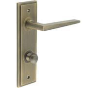Loops Antique Brass Bathroom Door Handle With Backplate And Turn Release Solid Brass - Interior Handle