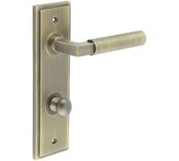 Loops Antique Brass Bathroom Door Handle With Backplate And Turn Release - Solid Brass Interior Wc Handle