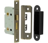 Loops Antique Brass Bathroom Locks With Square Forend And Radiused Strike Plate - 65mm - Door Lock