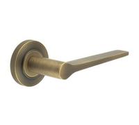 Loops Antique Brass Door Handle On Knurled Rose - Classic And Modern Design - Solid Brass Interior Handle