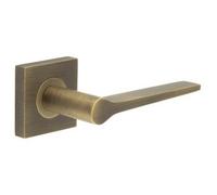 Loops Antique Brass Door Handle On Square Rose For Modern And Traditional Interiors - Solid Brass Interior Handle
