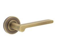Loops Antique Brass Door Handle With Plain Rose Design For Classic Elegance - Solid Brass Interior Handle