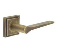Loops Antique Brass Door Handle With Square Rose - Classic & Modern Design - Solid Brass Interior Handle