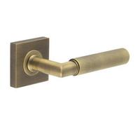 Loops Antique Brass Door Handle With Square Rose For Elegant Interiors - Solid Brass Interior Handle