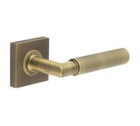 Loops Antique Brass Door Handle with Square Rose for Elegant Interiors - Solid Brass Interior Handle