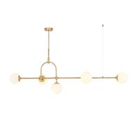 Loops Antique Brass Linear Ceiling Pendant Light - Opal Glass Shade - Adjustable Stem in Clear Loops Clear