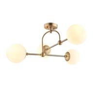 Loops Antique Brass Multi Arm Ceiling Light & Opal Glass Shade 4 Bulb Hanging Pendant in Clear Loops Clear