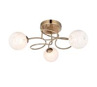 Loops Antique Brass Semi Flush Ceiling Light & Confetti Glass Shades - Multi Arm Lamp in Clear Loops Clear