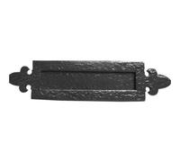 Loops Antique Fleur De Lys Black Letterplates - 236X84mm Decorative Design - External Front Door Letter Box Plate
