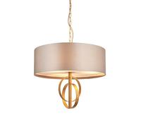 Loops Antique Gold Ceiling Pendant Light & Mink Satin Shade - 3 Bulb Hanging Fitting Loops Multicolor