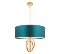 Loops Antique Gold Ceiling Pendant Light & Teal Satin Shade - 5 Bulb Hanging Fitting Loops Multicolor