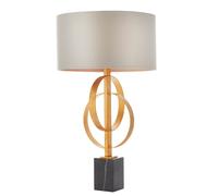 Loops Antique Gold Table Lamp & Mink Satin Shade - Black Marble Base Desk Light Loops Black