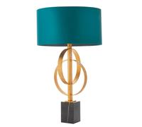 Loops Antique Gold Table Lamp & Teal Satin Shade - Black Marble Base Desk Light Loops Black