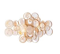 Loops Antique Gold Wall Light & Ornate Amber Glass Detailing - Twin Bulb LED Sonce in Clear Loops Clear