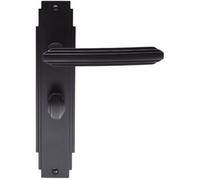 Loops Art Deco Bathroom Latch Door Handle - Matt Black Lever On Backplate Reeded