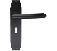 Loops Art Deco Internal Latch Door Handle - Matt Black Lever On Backplate Reeded