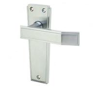 Loops Art Deco Satin Chrome Door Handle On Latchplate For Elegant Home Design - Interior Lever On Backplate